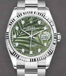 Datejust 36mm in Steel and White Gold Fluted Bezel on Bracelet with Green Palm Motif Diamond Dial