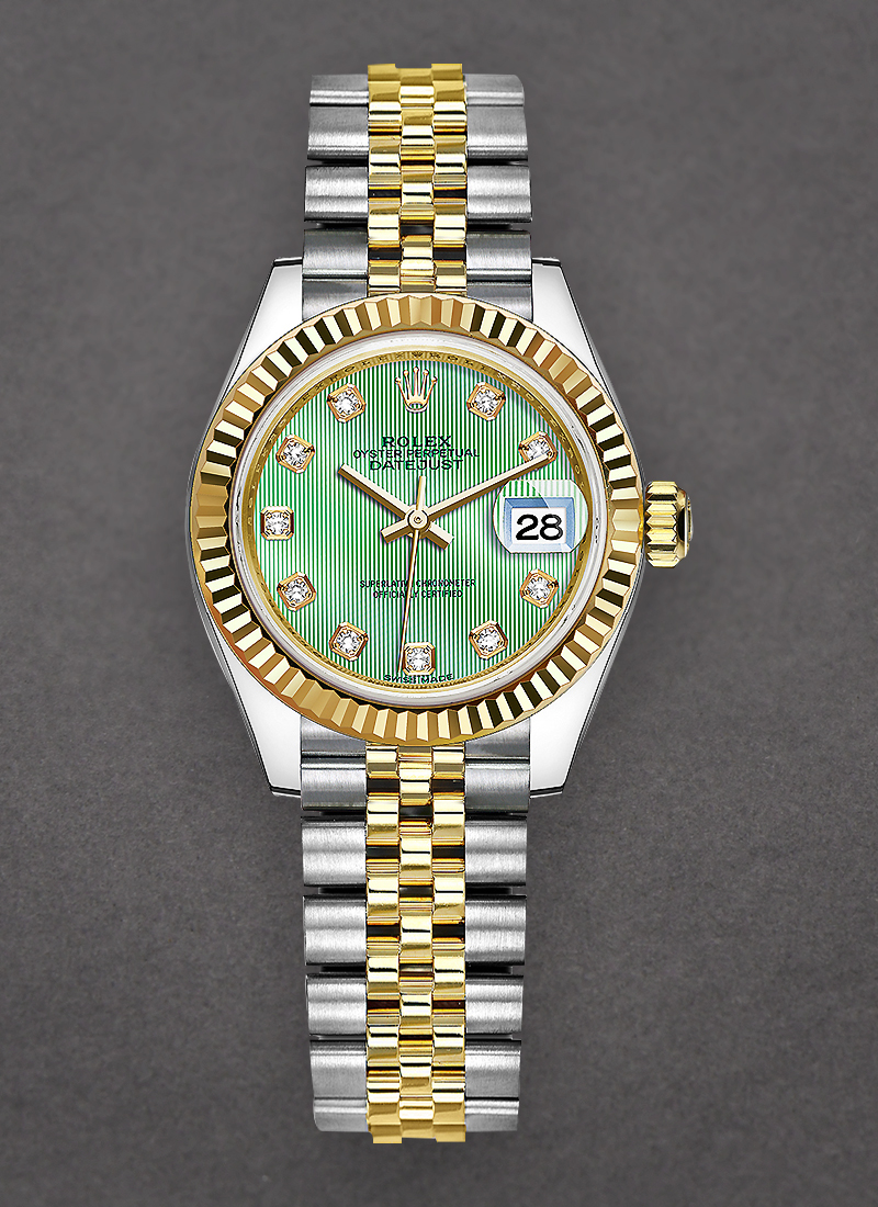 Pre-Owned Rolex Datejust Ladies 28mm in Steel with Yellow Gold Fluted Bezel