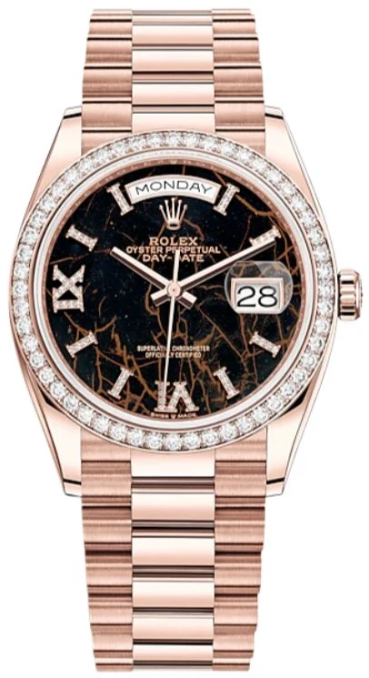 President Day Date in Rose Gold with Fluted Bezel on President Bracelet with EisenKiesel Diamond Dial