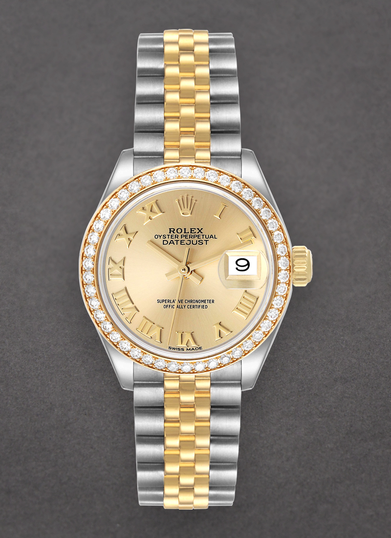 Pre-Owned Rolex Ladies 28mm Datejust in Steel with Yellow Gold Diamond Bezel