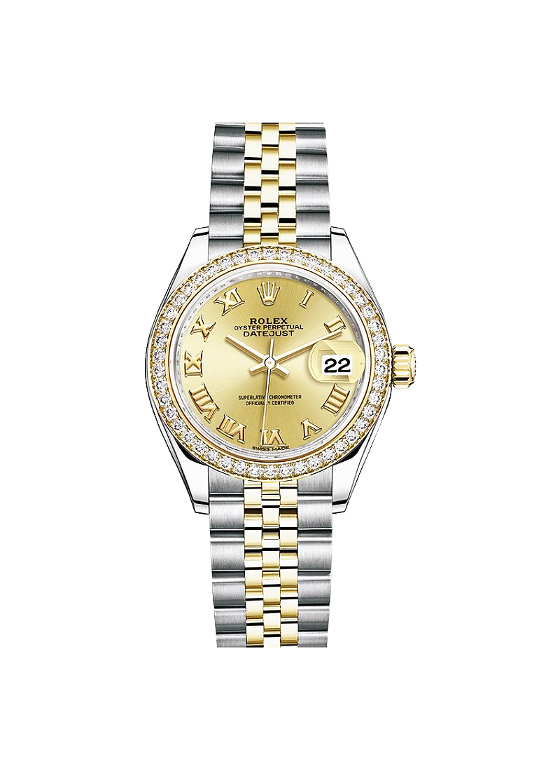 Pre-Owned Rolex Ladies 28mm Datejust in Steel with Yellow Gold Diamond Bezel
