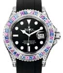 Yachtmaster 40mm in White Gold with Gem-Set Bezel on Black Oysterflex Rubber Strap with Black Dial