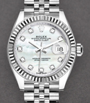 Ladies Datejust 28mm in Steel with Fluted Bezel on Jubilee Bracelet with MOP Diamond Dial