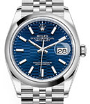 Datejust 36mm in Steel with Domed Bezel on Jubilee Bracelet with Blue Fluted Motif Stick Dial