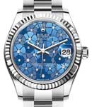 Mid Size 31mm Datejust in Steel with Fluted Bezel on Steel Oyster Bracelet with Blue Floral Diamond Dial