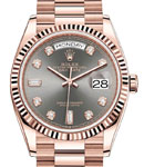 President Day Date in Rose Gold with Fluted Bezel on President Bracelet with Rhodium Diamond Dial