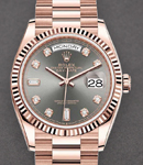 President Day Date in Rose Gold with Fluted Bezel on President Bracelet with Rhodium Diamond Dial