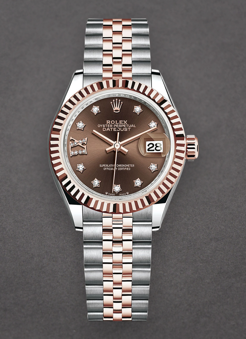 Pre-Owned Rolex Lady's Datejust 26mm in Steel with Rose Gold Fluted Bezel