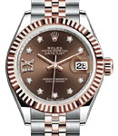 Lady's Datejust 26mm in Steel with Rose Gold Fluted Bezel on Jubilee Bracelet with Chocolate Diamond Dial