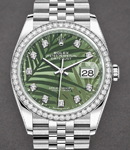 Datejust 36mm in Steel with Diamond Bezel on Steel Jubilee Bracelet with Green Palm Motif Diamond Dial