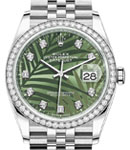 Datejust 36mm in Steel with Diamond Bezel on Steel Jubilee Bracelet with Green Palm Motif Diamond Dial