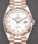 President Day Date in Rose Gold with Fluted Bezel on President Bracelet with White Roman Dial