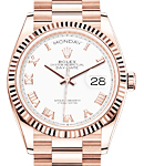 President Day Date in Rose Gold with Fluted Bezel on President Bracelet with White Roman Dial