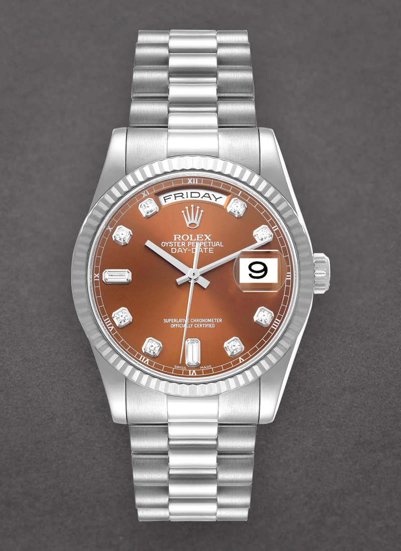 Pre-Owned Rolex President DayDate 36mm White Gold with Fluted Bezel