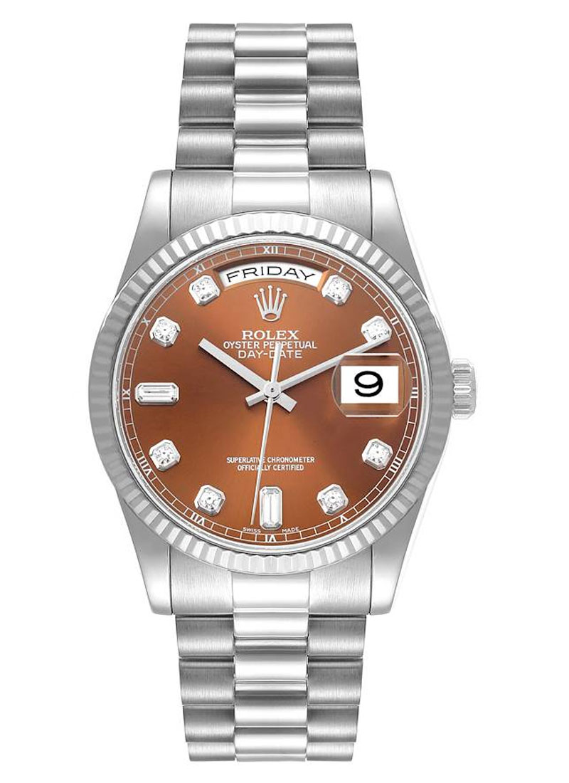 Pre-Owned Rolex President DayDate 36mm White Gold with Fluted Bezel