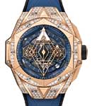 Big Bang Sang Bleu II 45mm in King Gold with Diamonds on Blue Rubber Strap with Matte Blue Dial
