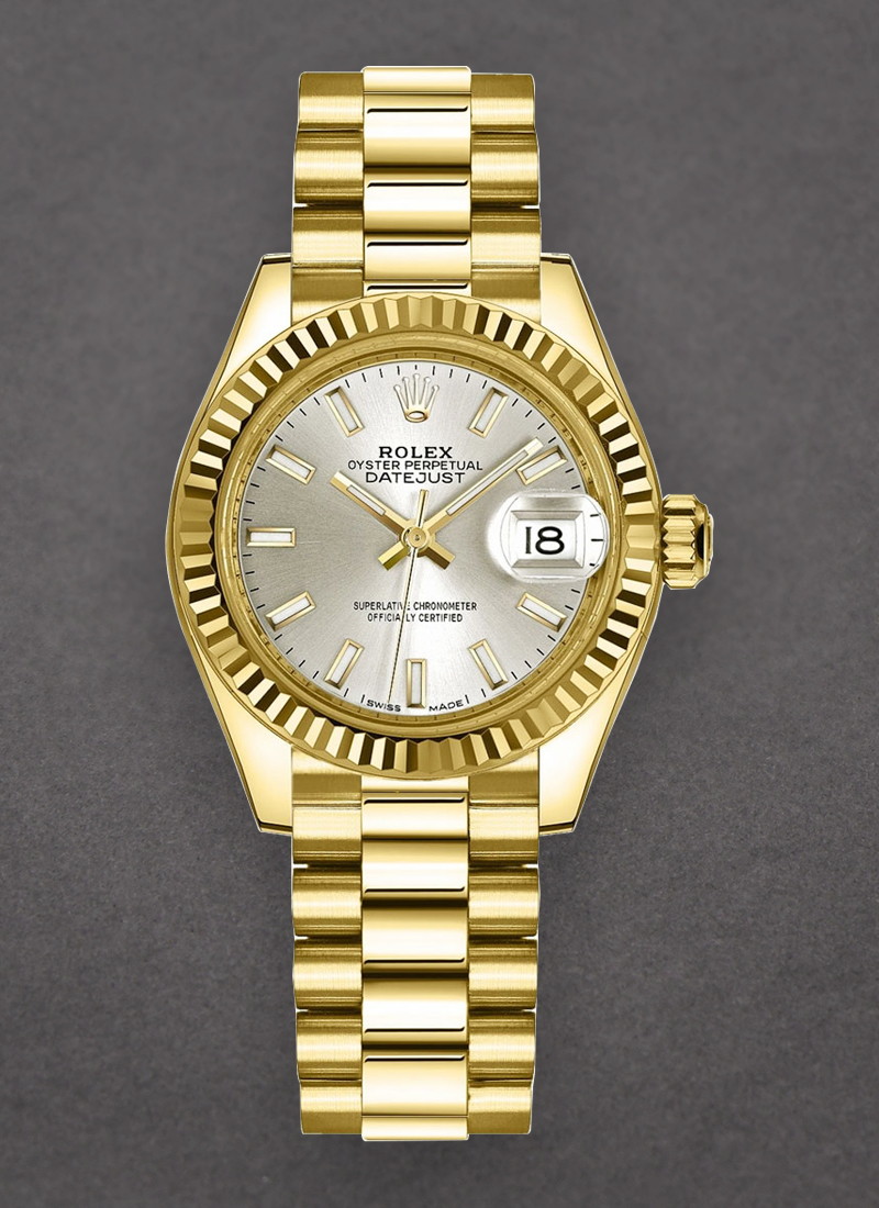 Pre-Owned Rolex Ladies President in Yellow Gold with Fluted Bezel