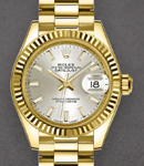 Ladies President in Yellow Gold with Fluted Bezel on President Bracelet with Silver Stick Dial