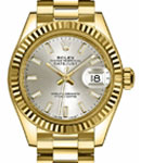 Ladies President in Yellow Gold with Fluted Bezel on President Bracelet with Silver Stick Dial