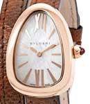 Serpenti 32mm Quartz in Rose Gold on Brown Double Wrap Red Karung Leather Strap with Mother of Pearl Dial