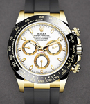 Daytona Cosmograph in Yellow Gold with Black Bezel on Strap with White Stick Dial