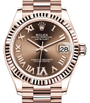 DateJust Mid Size in Rose Gold with Fluted Bezel on President Bracelet with Chocolate Roman Dial - Diamond  on VI