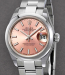 Datejust Ladies 26mm in Steel with Smooth Bezel on Steel Oyster Bracelet with Pink Stick Dial