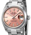 Datejust Ladies 26mm in Steel with Smooth Bezel on Steel Oyster Bracelet with Pink Stick Dial