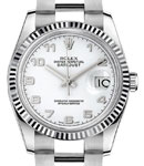 Datejust 36mm in Steel with White Gold Fluted Bezel on Oyster Bracelet with White Arabic Dial