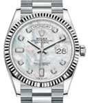 Day-Date President  36mm in Platinum with Fluted Bezel on President Bracelet with MOP Diamond Dial