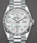 Day-Date President  36mm in Platinum with Fluted Bezel on President Bracelet with MOP Diamond Dial