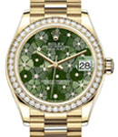 President 31mm in Yellow Gold with Diamond Bezel on President Bracelet with Green Floral Diamond Dial