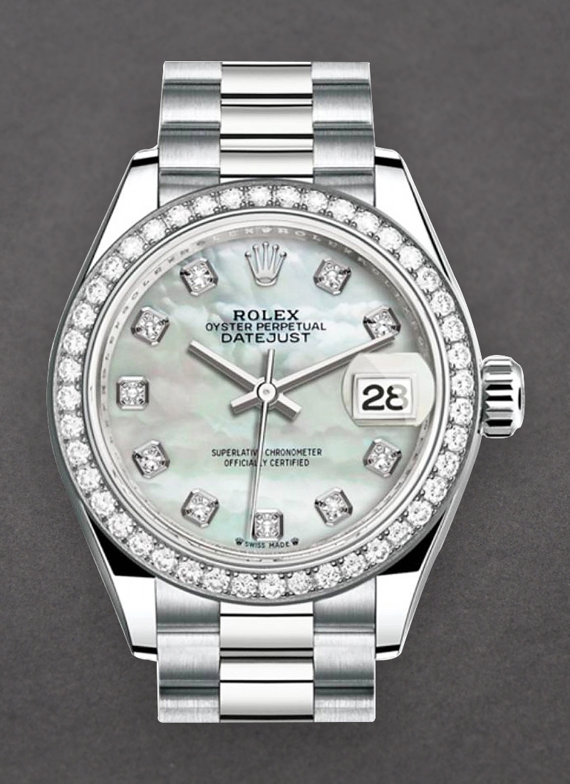 Rolex Unworn Ladies Datejust 28mm in White Gold with Diamond Bezel