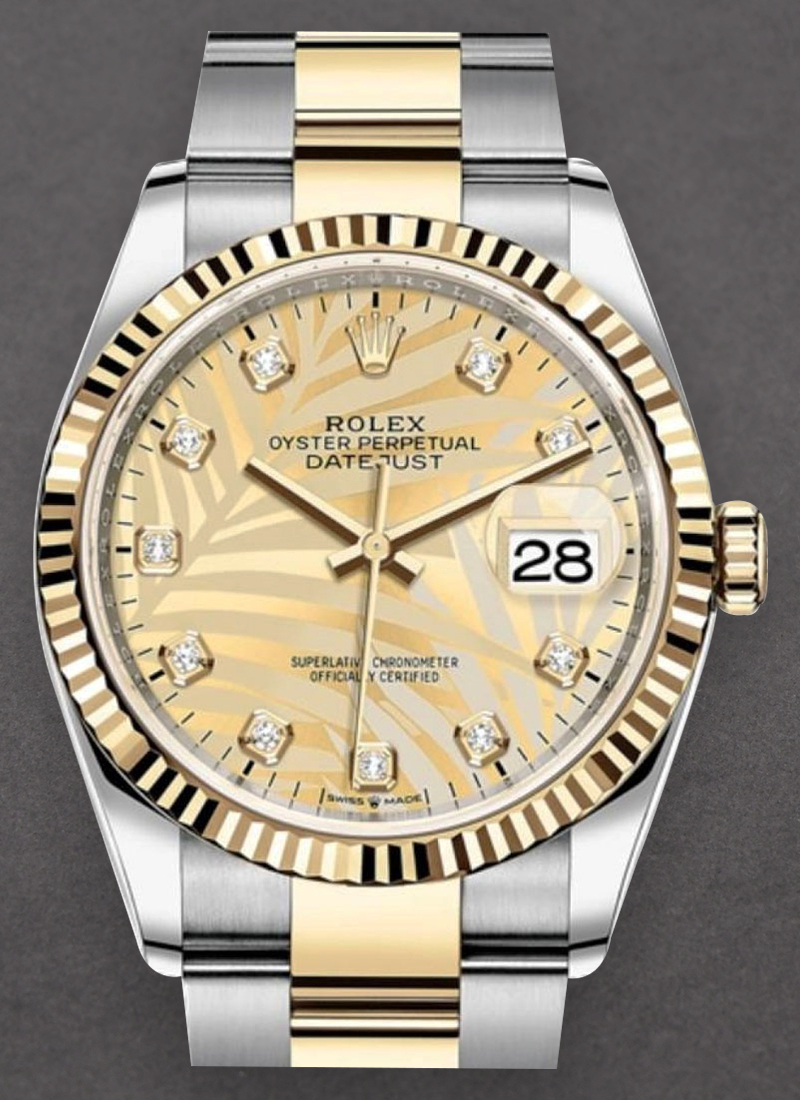 Rolex Unworn Datejust 36mm in Steel with Yellow Gold Fluted Bezel