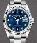 Datejust 36mm in Steel and White Gold Fluted Bezel on Oyster Bracelet with Blue Fluted Motif Diamond Dial