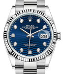 Datejust 36mm in Steel and White Gold Fluted Bezel on Oyster Bracelet with Blue Fluted Motif Diamond Dial
