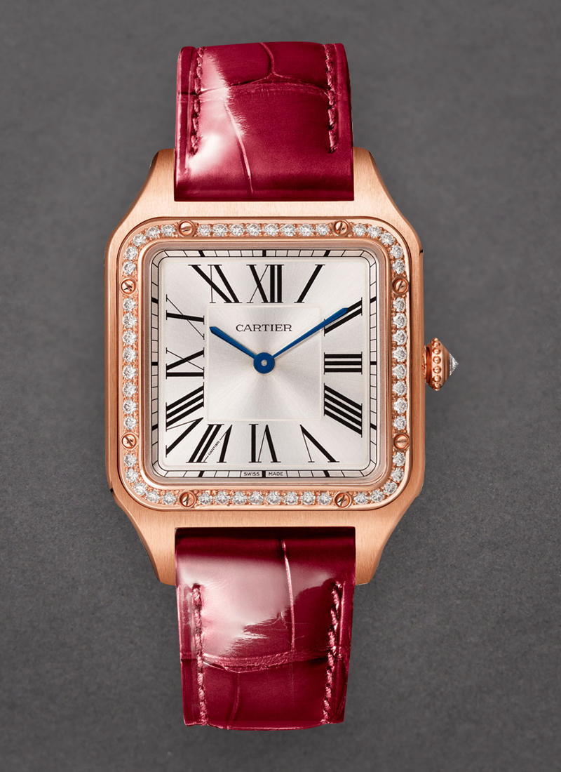 Cartier Santos Dumont Large in Rose Gold with Diamond Bezel