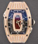 RM037 Automatic in Rose Gold with Pave Diamonds on Black Rubber Strap with Skeleton Diamond Dial