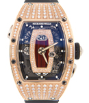 RM037 Automatic in Rose Gold with Pave Diamonds on Black Rubber Strap with Skeleton Diamond Dial
