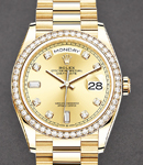 President Day-Date 36mm in Yellow Gold with Diamond Bezel on President Bracelet with Champagne Diamond Dial