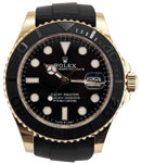 Yacht-master Large Size 42mm in Yellow Gold on Black Oysterflex Rubber Strap with Black Dial