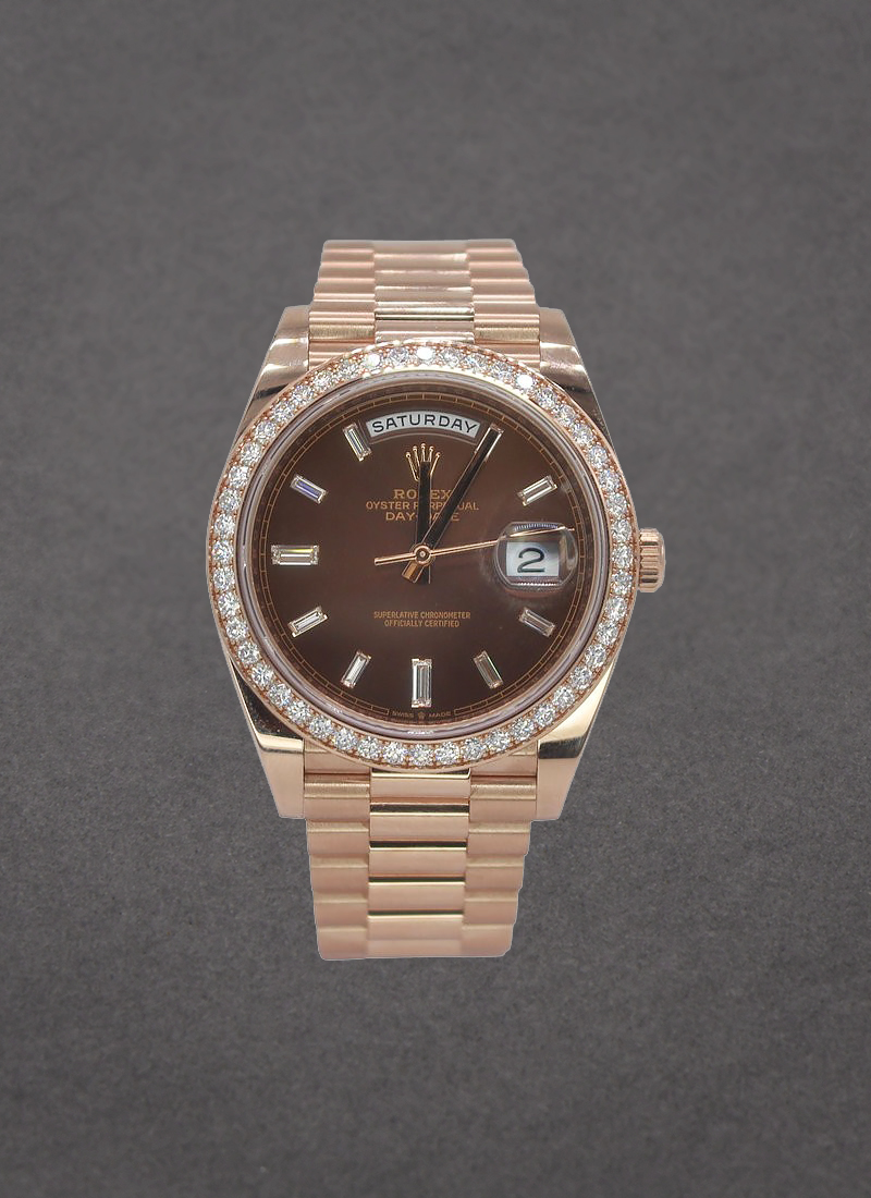 Pre-Owned Rolex President Day Date 40mm in Rose Gold with Diamond Bezel