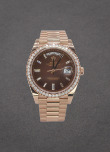 Pre-Owned Rolex 228345RBR President Day Date 40mm in Rose Gold with Diamond Bezel 228345RBR
