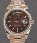President Day Date 40mm in Rose Gold with Diamond Bezel on President Bracelet with Chocolate Diamond Dial