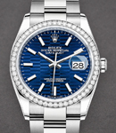 Datejust 36mm in Steel with Diamond Bezel on Oyster Bracelet with Blue Fluted Stick Dial