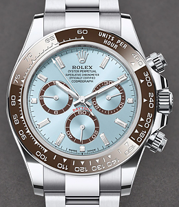 Daytona Cosmograph in Platinum with Brown Bezel  on Platinum Oyster Bracelet with Ice Blue Diamond Dial