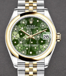 Datejust 31mm in Steel with Yellow Gold Domed Bezel on Jubilee Bracelet with Green Floral Diamond Dial