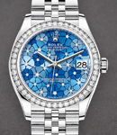 Mid Size Datejust 31mm in Steel with Diamond Bezel on Jubilee Bracelet with Blue Floral Diamond Dial