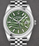 Datejust 36mm in Steel with Domed Bezel on Jubilee Bracelet with Green Palm Motif Index Dial