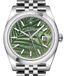 Datejust 36mm in Steel with Domed Bezel on Jubilee Bracelet with Green Palm Motif Index Dial